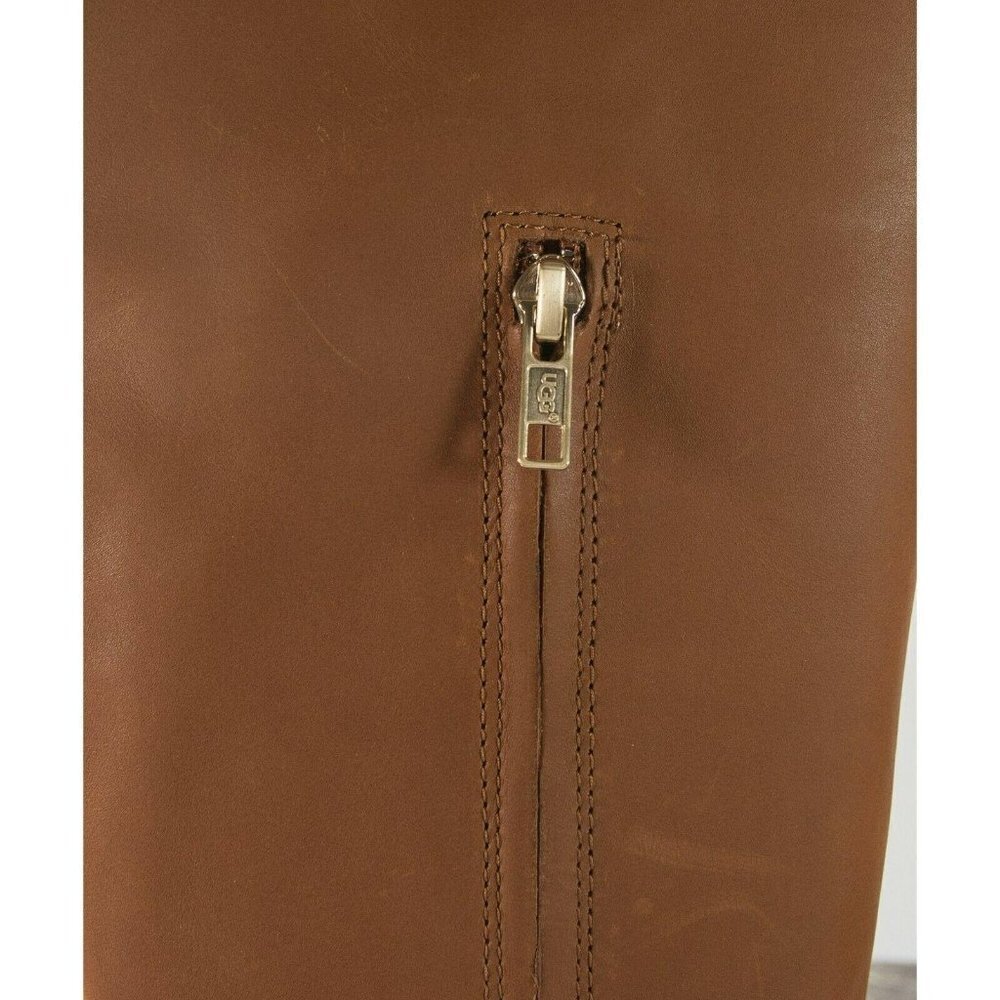 UGG Caramel Leather Gracen Whipstitch Tall Boots 6 - Picture 7 of 9